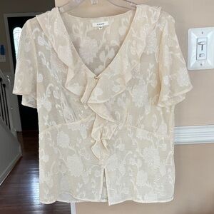 Pleione Beige Floral Lace Blouse